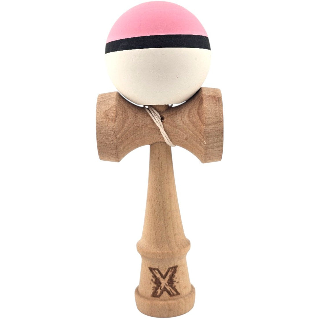 Jucarie Interactiva Kendama Profesionala, Vivimall, din Lemn, 18 cm, Joc de Indemanare pentru Copii si Adulti, Multicolor Roz/Negru/Alb - vivimall.ro