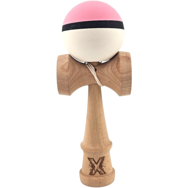 Jucarie Interactiva Kendama Profesionala, Vivimall, din Lemn, 18 cm, Joc de Indemanare pentru Copii si Adulti, Multicolor Roz/Negru/Alb - vivimall.ro