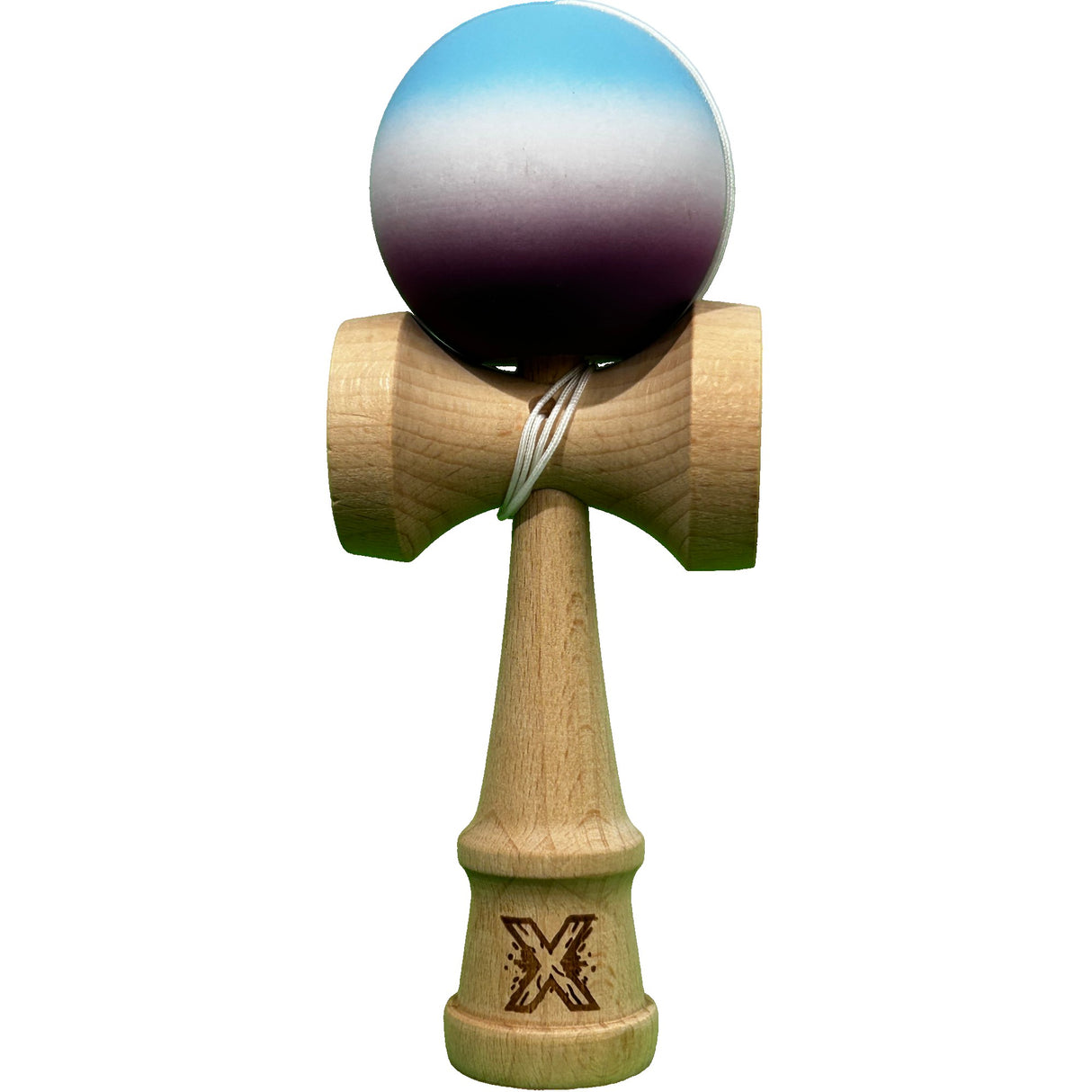 Jucarie Kendama X Originala, Profesionala, Vivimall, din Lemn, Rubber Grip, 18 cm, Gradient Albastru Alb Mov - vivimall.ro