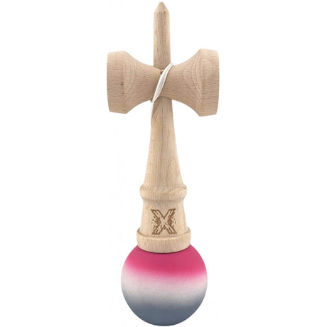 Jucarie Interactiva Kendama X Profesionala, Vivimall, din Lemn, Rubber Grip, 18 cm, Roz/Alb/Gri - vivimall.ro