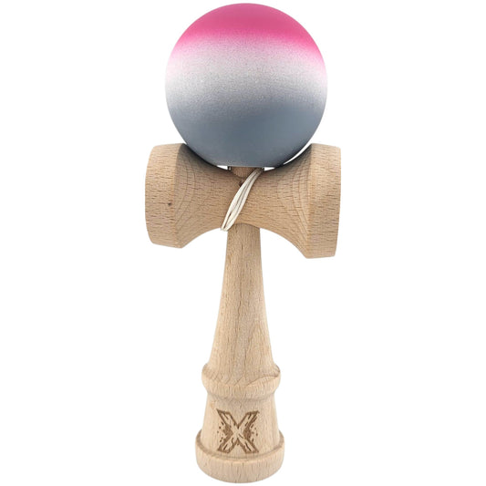 Jucarie Interactiva Kendama X Profesionala, Vivimall, din Lemn, Rubber Grip, 18 cm, Roz/Alb/Gri - vivimall.ro