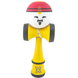 Kendama X Originala, Profesionala, Model Rege, Vivimall, din Lemn, 18 cm, Model Bicolor cu Maner Galben, Rosu Alb - vivimall.ro