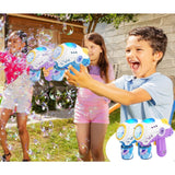 Jucarie Interactiva pentru Baloane de Sapun, Vivimall, Sunete si Lumini, Model Pistol, cu 8 Orificii, 19 x 8.8 x 16.3 cm, Mov - vivimall.ro