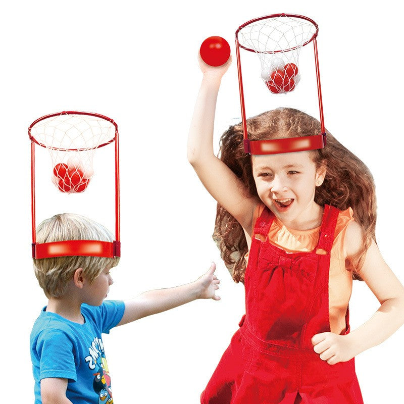 Set Interactiv Pentru Copii, Joc Cu Doua Cosuri De Baschet De Pus Pe Cap, Joc Dublu, 20 De Mingi Albe Si Rosii, Multicolor