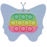 Jucarie Interactiva Tip Consola pentru Copii, Flippy, Diferite Moduri de Joc, 120 Nivele, Material ABS/silicon, Sunete si Lumini, 12 x 5.5 x 13.5 cm cm, Model Fluture, Albastru Deschis