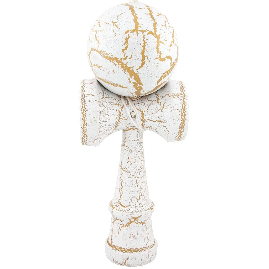 Jucarie Kendama X Originala, Profesionala, Kendama Cracked din Lemn – 18 cm, Joc Interactiv de Indemanare pentru Copii si Adulti, Crack Alb/Galben - vivimall.ro