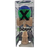 Jucarie Kendama X Originala, Profesionala, Flippy, din Lemn, Rubber Grip, 18 cm, Albastru/Verde