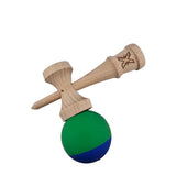 Jucarie Kendama X Originala, Profesionala, Flippy, din Lemn, Rubber Grip, 18 cm, Albastru/Verde