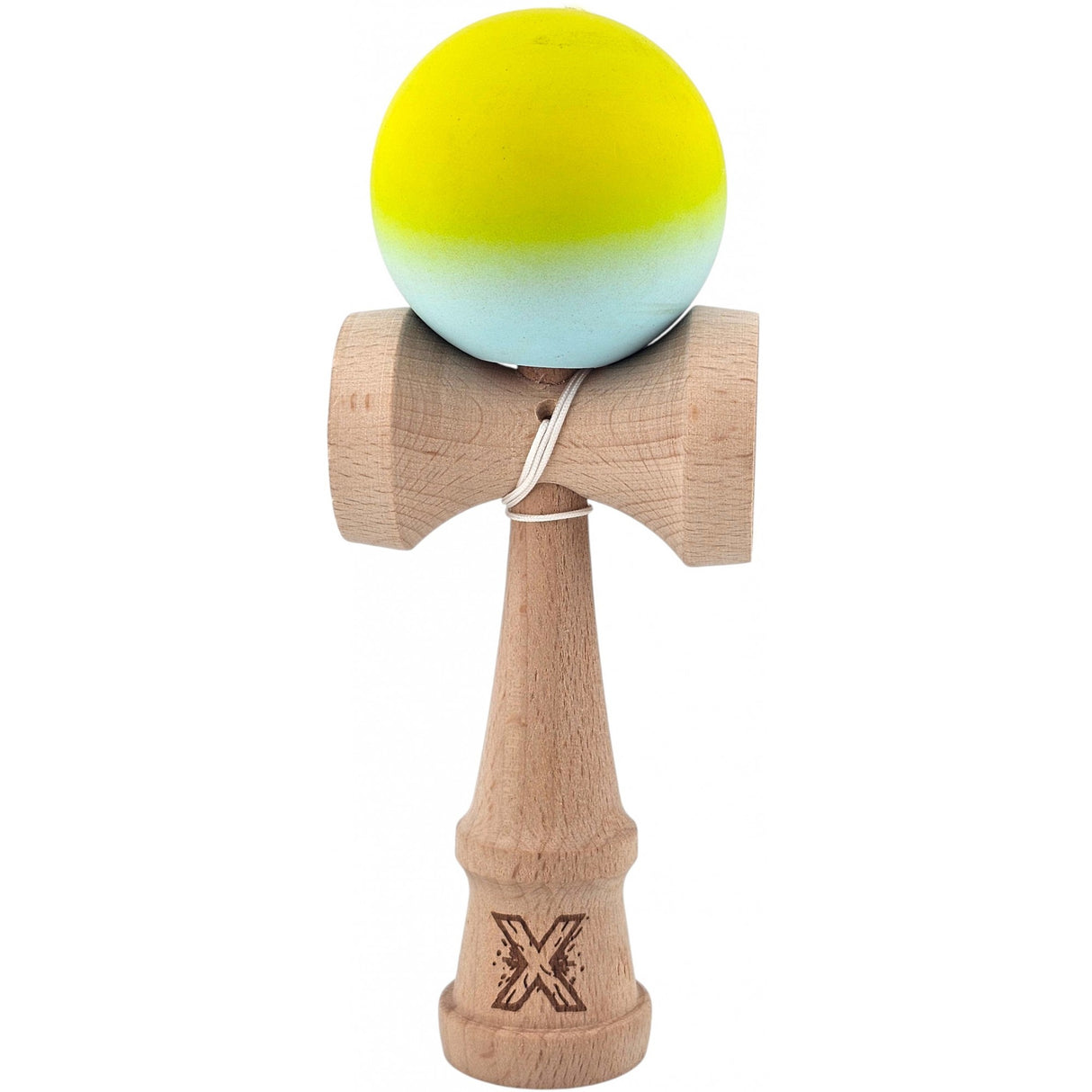 Kendama X Originala, Profesionala, Vivimall, din Lemn, Rubber Grip, 18 cm, Galben Verde - vivimall.ro