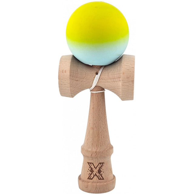 Kendama X Originala, Profesionala, Vivimall, din Lemn, Rubber Grip, 18 cm, Galben Verde - vivimall.ro