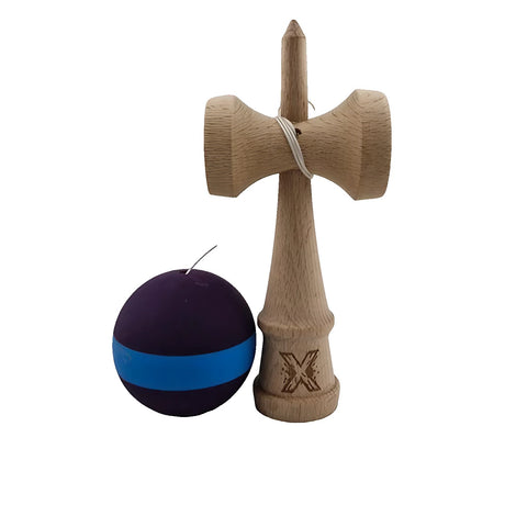 Jucarie Kendama X Originala, Profesionala, Flippy, din Lemn, Rubber Grip, 18 cm, Mov/Albastru