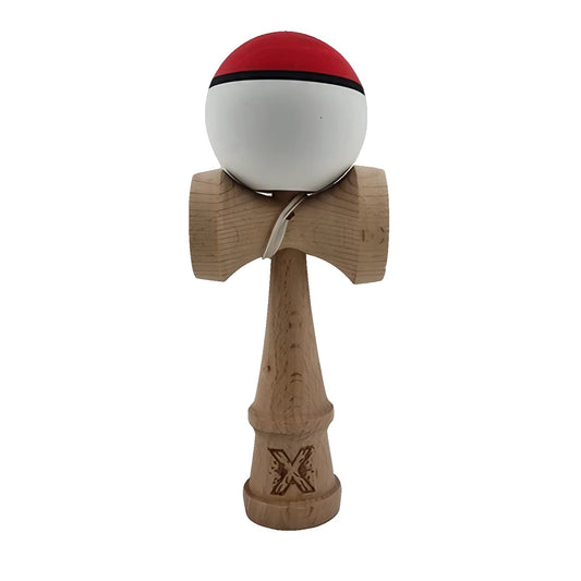 Jucarie Kendama X Originala, Profesionala, Vivimall, din Lemn, Rubber Grip, 18 cm, Rosu/Alb - vivimall.ro