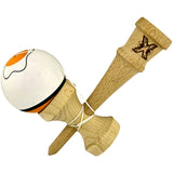 Kendama X Originala, Profesionala, Vivimall, din Lemn, Super Sticky, 18 cm, Alb/Portocaliu - vivimall.ro