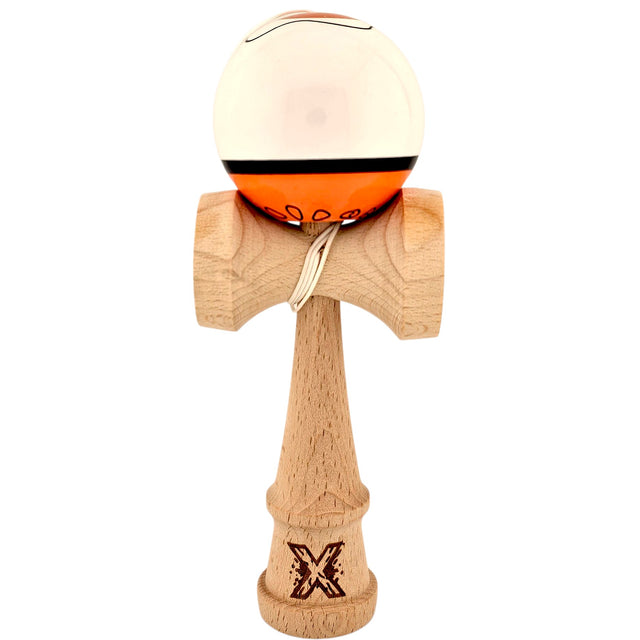 Kendama X Originala, Profesionala, Vivimall, din Lemn, Super Sticky, 18 cm, Alb/Portocaliu - vivimall.ro