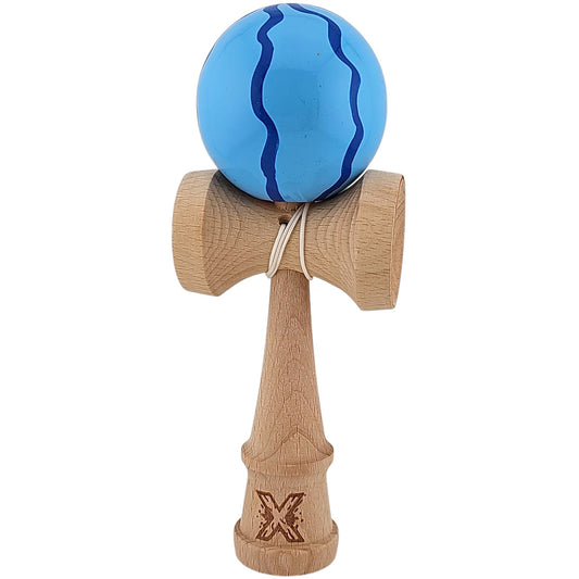 Kendama X Originala, Profesionala, Flippy, din Lemn, Super Sticky, 18 cm, Albastru