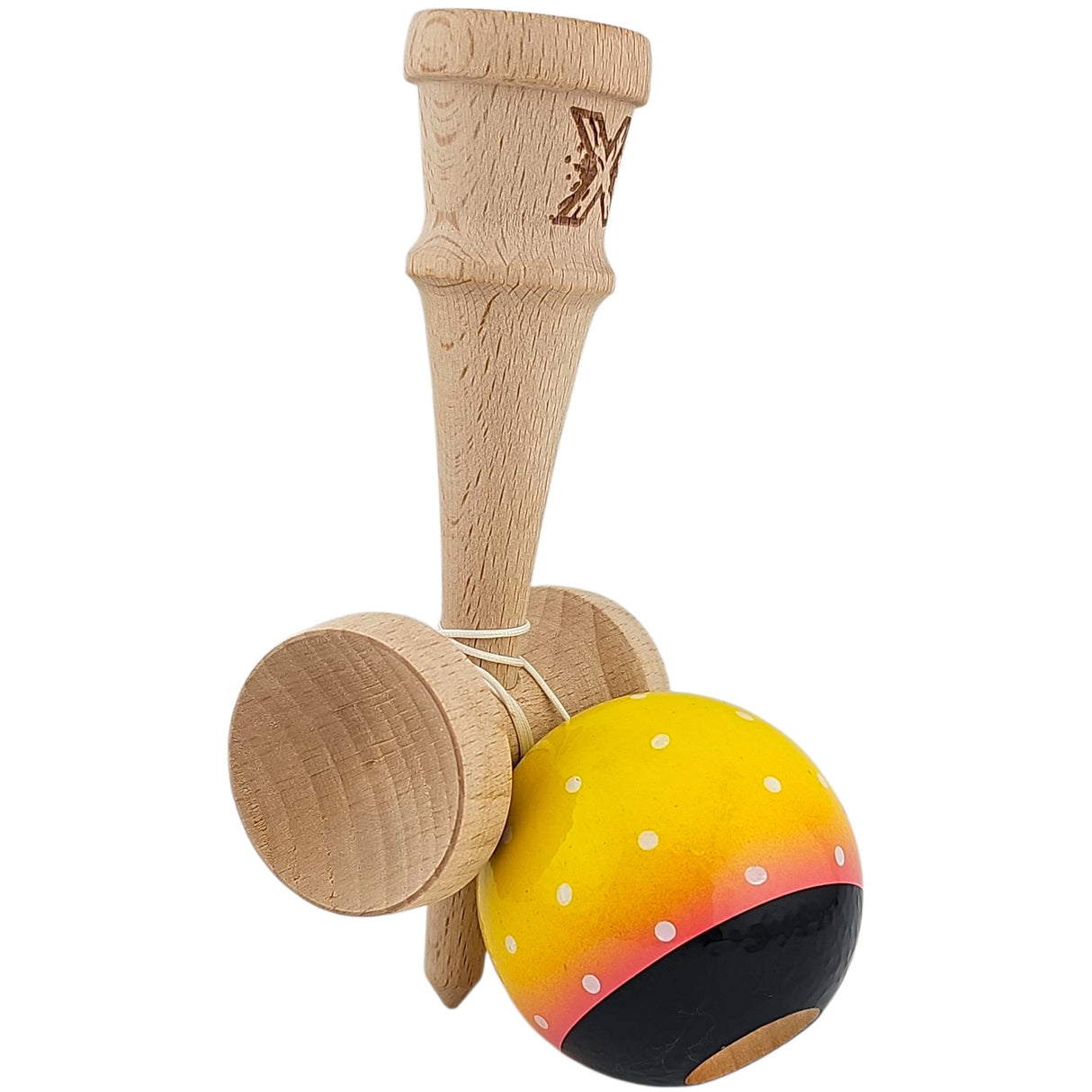 Kendama X Originala, Profesionala, Vivimall, din Lemn, Super Sticky, 18 cm, Galben/Roz/Negru - vivimall.ro