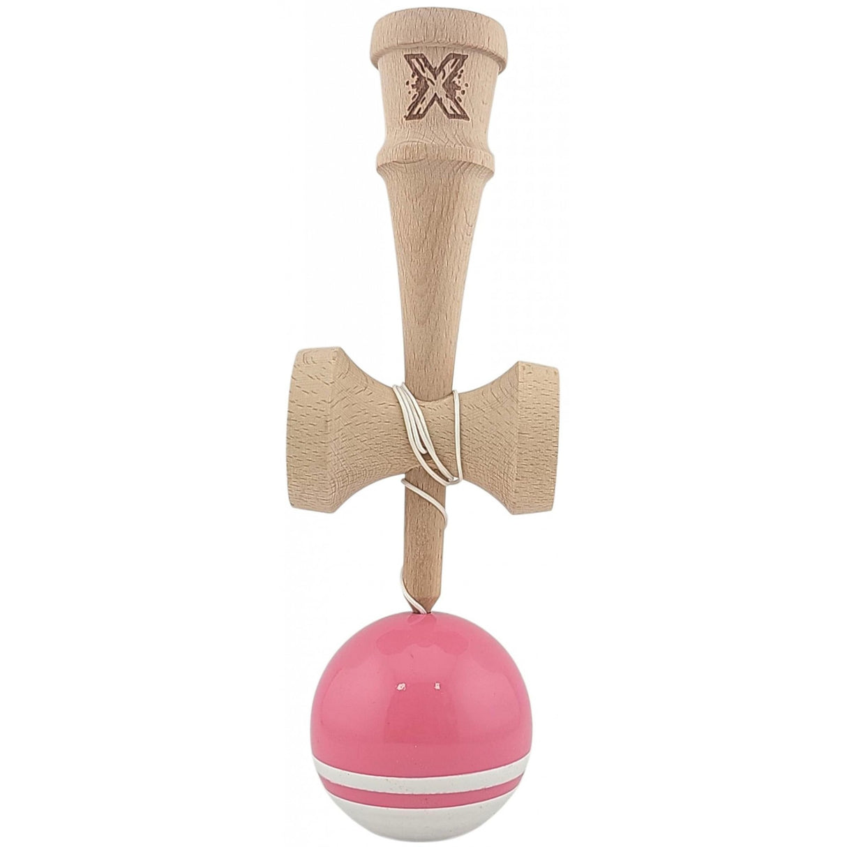 Jucarie Kendama X Originala, Profesionala, Vivimall, Super Sticky din Lemn, 18 cm, pentru Copii si Adulti, Roz/Alb - vivimall.ro
