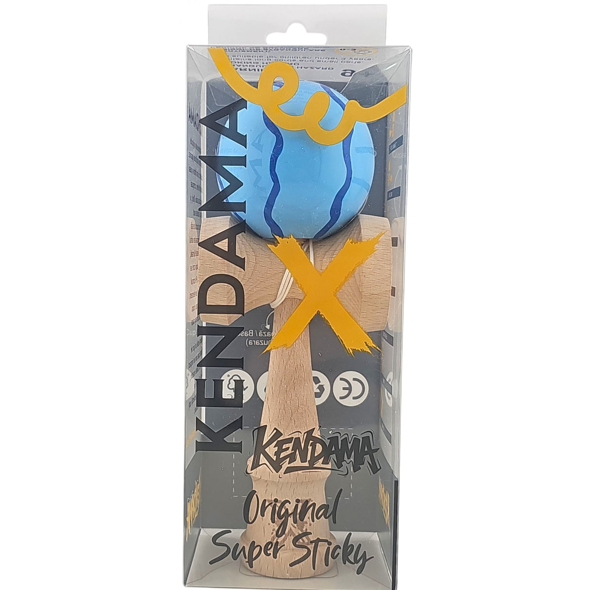 Kendama X Originala, Profesionala, Flippy, din Lemn, Super Sticky, 18 cm, Albastru