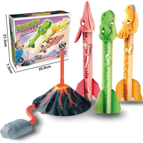 Jucarie Pentru Copii, Lansator De Rachete Cu Piciorul, Un Singur Lansator, 3 Rachete Donozauri Cu Lumini, 30 Cm Inaltime, Model Vulcan, Multicolor - vivimall.ro