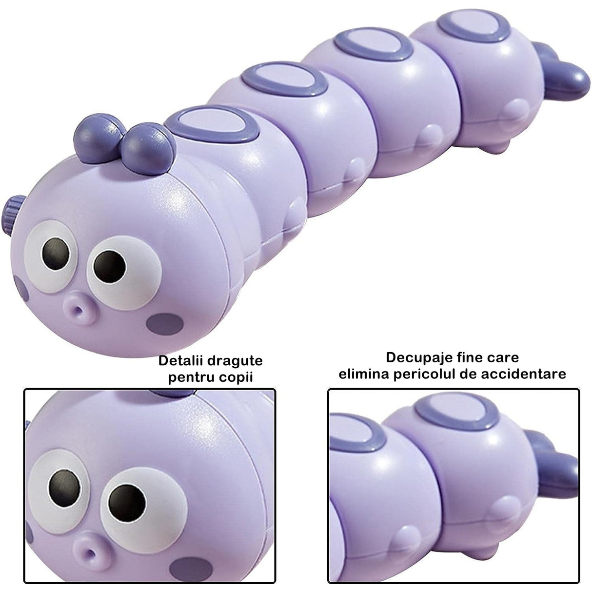 Jucarie Mecanica Pentru Copii Omida Haioasa, Cu Cheita, Distractiva, Se Taraste, Se Misca, 15 X 4 Cm - vivimall.ro