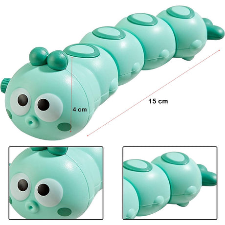 Jucarie mecanica pentru copii Flippy, omida haioasa, cu cheita, distractiva, se taraste, se misca, 15 x 4 cm, verde