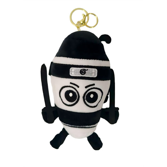 Jucarie Moale de Plus de Tip Breloc, Vivimall, Model Italian Brainrot Ninja Spadellini Silenzioso, 16 x 10 cm, Negru Alb - vivimall.ro