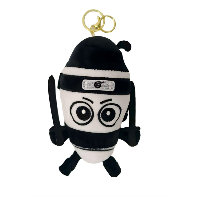 Jucarie Moale de Plus de Tip Breloc, Flippy, Model Italian Brainrot Ninja Spadellini Silenzioso, 16 x 10 cm, Negru Alb - vivimall.ro