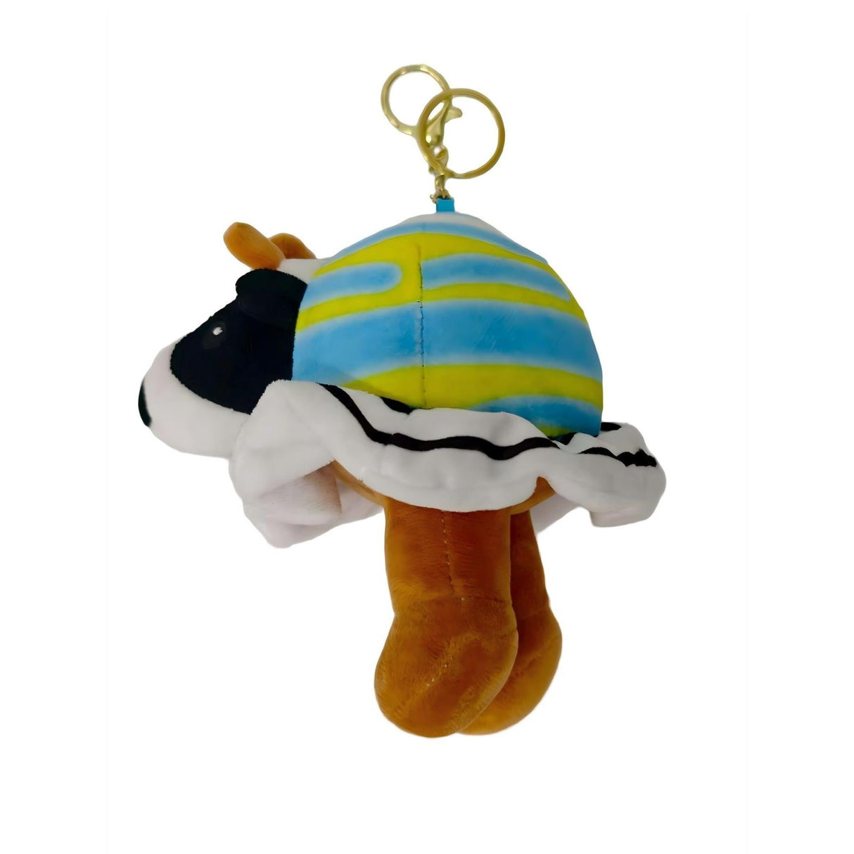 Jucarie Moale de Plus de Tip Breloc, Flippy, Model Italian Brainrot Vaca Saturno Saturnita, 16 x 15 cm, Albastru Galben - vivimall.ro