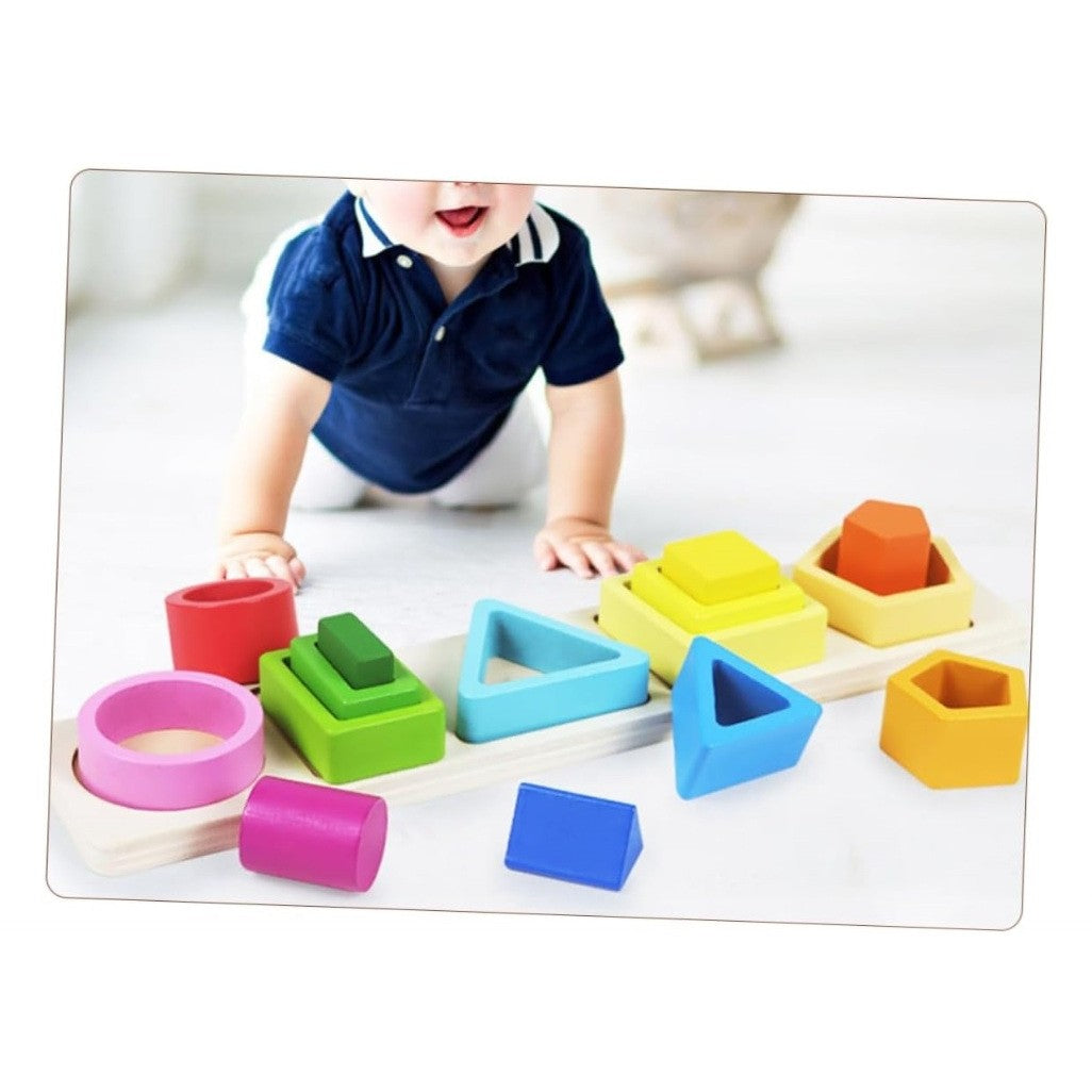 Jucarie Montessori de Sortat, Flippy, din Lemn, Tip Puzzle, cu 5 Forme Asimetrice, 15 Piese, Educativa, Interactiva, Creativa, Materiale Non Toxice, +2 Ani, Multicolor