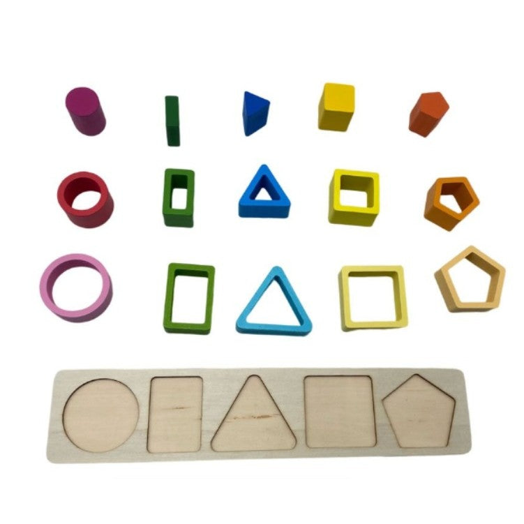 Jucarie Montessori De Sortat, Din Lemn, Tip Puzzle, Cu 5 Forme Asimetrice, 15 Piese, Educativa, Interactiva, Creativa, Materiale Non Toxice, +2 Ani - vivimall.ro