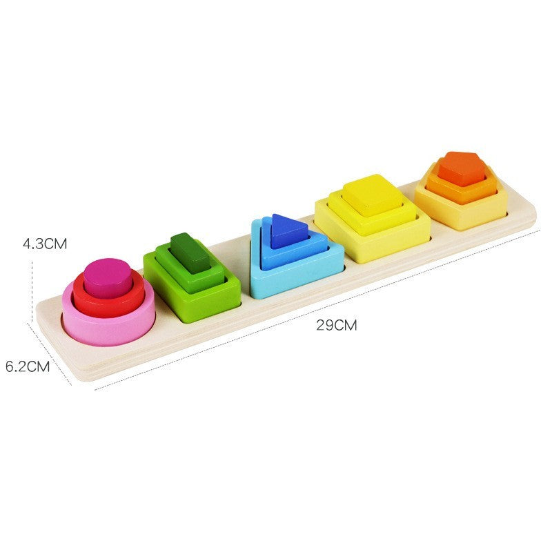 Jucarie Montessori De Sortat, Din Lemn, Tip Puzzle, Cu 5 Forme Asimetrice, 15 Piese, Educativa, Interactiva, Creativa, Materiale Non Toxice, +2 Ani - vivimall.ro