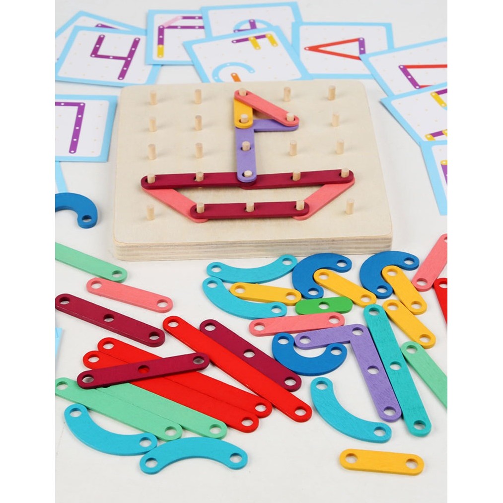 Jucarie Montessori Pegboard, Vivimall, din Lemn, Tip Puzzle, Forme, Litere, Educativ, 17.8 x 17.8 x 1.5 cm, Multicolor - vivimall.ro