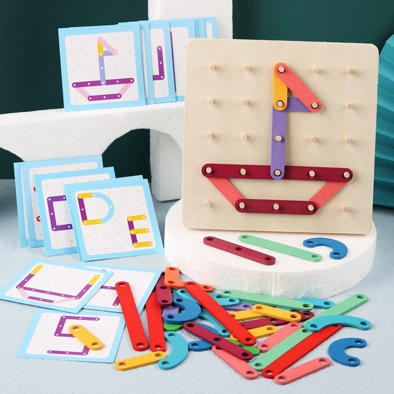 Jucarie Montessori Pegboard, Vivimall, din Lemn, Tip Puzzle, Forme, Litere, Educativ, 17.8 x 17.8 x 1.5 cm, Multicolor - vivimall.ro