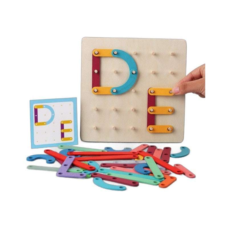 Jucarie Montessori Pegboard, Din Lemn, Tip Puzzle, Forme, Litere, Educativ