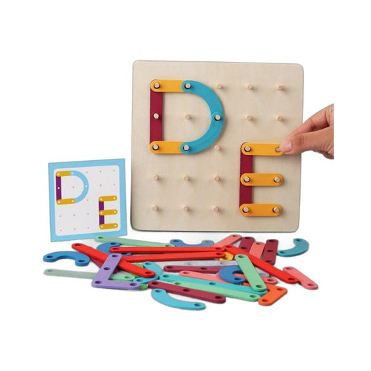 Jucarie Montessori Pegboard, Din Lemn, Tip Puzzle, Forme, Litere, Educativ - vivimall.ro