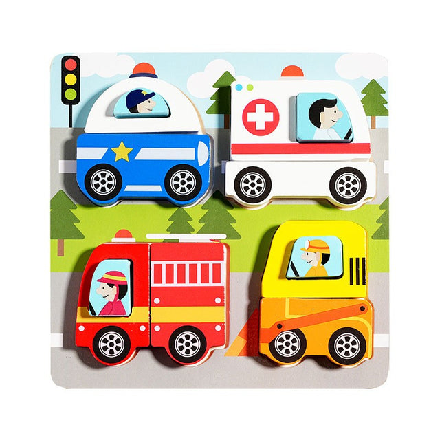 Jucarie Montessori, Vivimall, Tip Puzzle 3D, din Lemn, +36 Luni, Model Masini, 18 x 18 x 1.5 cm, Multicolor - vivimall.ro