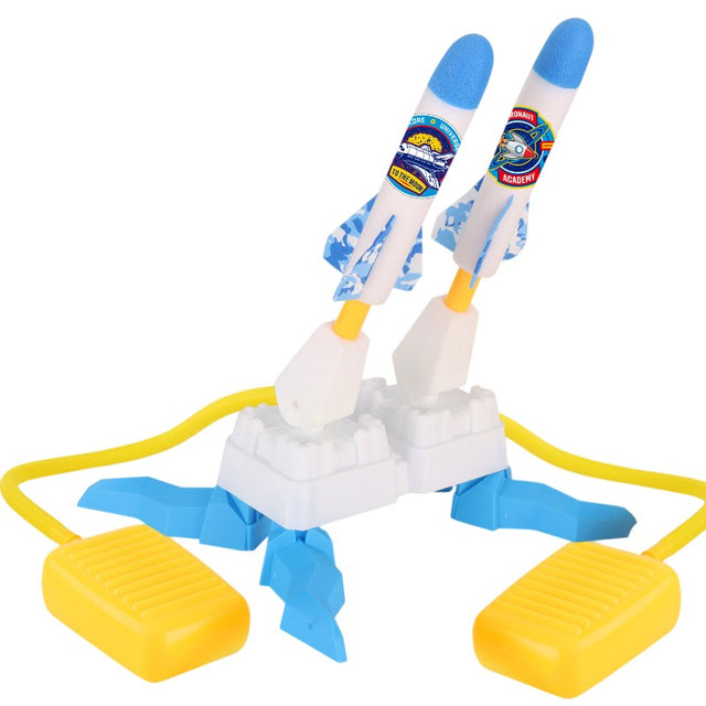 Jucarie pentru Copii, Vivimall, Lansator de Rachete cu Piciorul, Doua Lansatoare, 6 Rachete Fara Lumini, 33x25x27 cm, Alb-Albastru - vivimall.ro