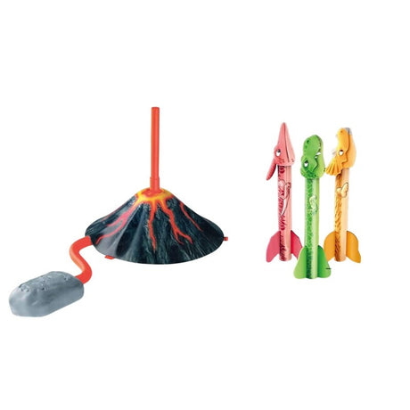 Jucarie Pentru Copii, Lansator De Rachete Cu Piciorul, Un Singur Lansator, 3 Rachete Donozauri Cu Lumini, 30 Cm Inaltime, Model Vulcan, Multicolor - vivimall.ro