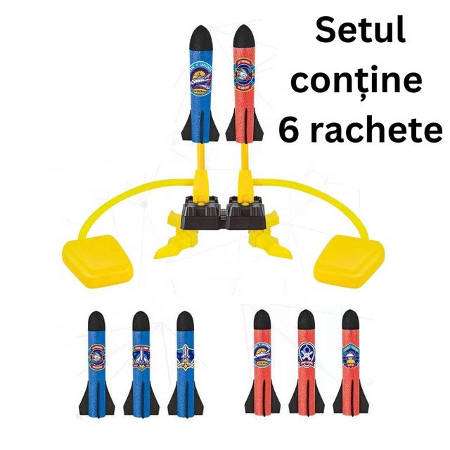 Jucarie Pentru Copii, Lansator Rachete Cu Piciorul, Doua Lansatoare, 6 Rachete, Fara Lumina - vivimall.ro