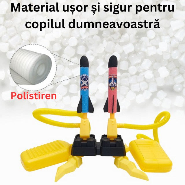 Jucarie pentru copii, lansator rachete cu piciorul, doua lansatoare, 6 rachete, fara lumina - vivimall.ro