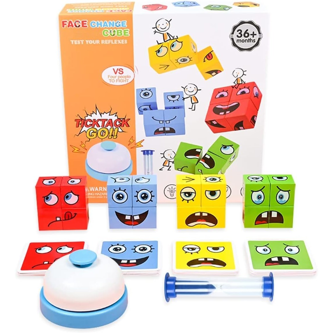 Jucarie Pentru Copii Montessori Cub Din Lemn, Asamblare Fete, 64 De Carti Distractive, Clepsidra Si Clopotel Inclus, Pentru Baieti Si Fete, Varsta +3 Ani, Educativ, Cutie Din Carton
