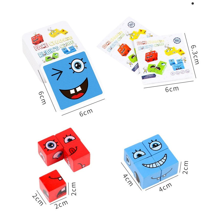 Jucarie pentru copii montessori Flippy, cub din lemn, asamblare fete, 64 de carti distractive, pentru baieti si fete, varsta +3 ani, educativ, multicolor - vivimall.ro