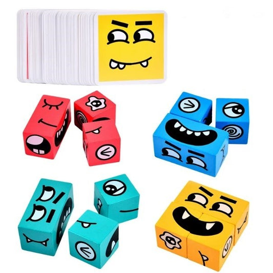 Jucarie pentru copii montessori Vivimall, cub din lemn, asamblare fete, 64 de carti distractive, pentru baieti si fete, varsta +3 ani, educativ, multicolor - vivimall.ro