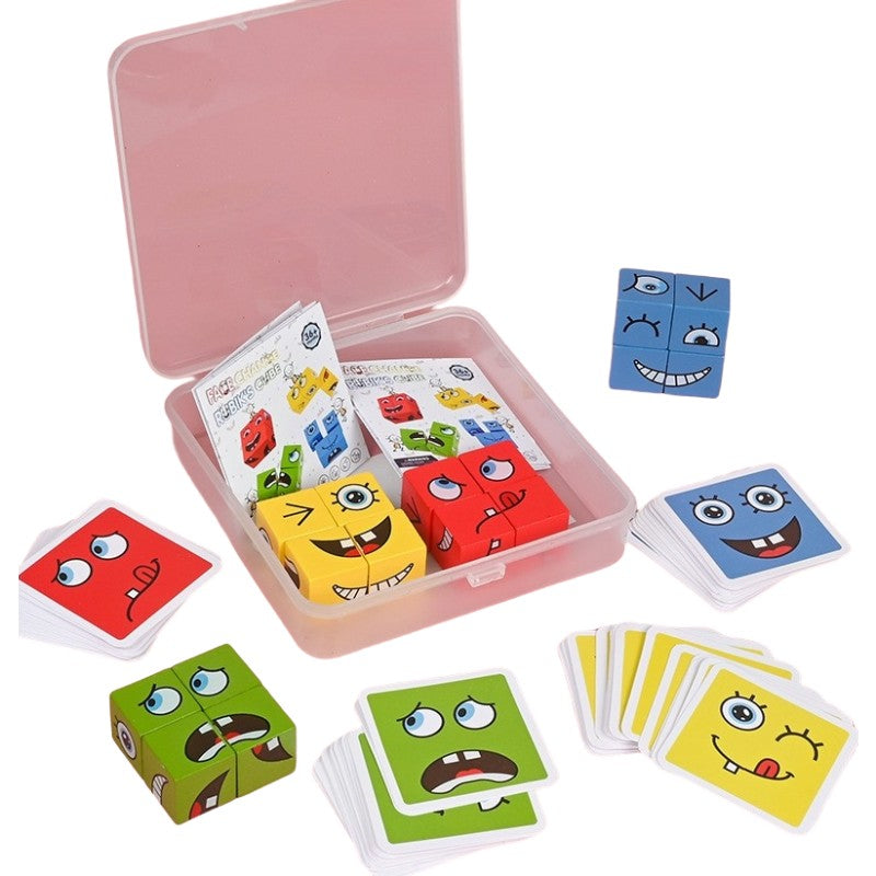 Jucarie Pentru Copii Montessori Cub Din Lemn, Asamblare Fete, 64 De Carti Distractive, Pentru Baieti Si Fete, Varsta +3 Ani, Educativ, Ambalaj Din Plastic