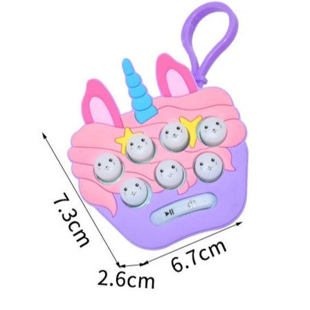 Jucarie pentru copii portabila Vivimall, joc Gopher, cu lumini si muzica, tip breloc, model unicorn, material silicon si ABS, multicolor - vivimall.ro