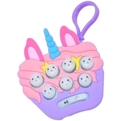 Jucarie pentru copii portabila Vivimall, joc Gopher, cu lumini si muzica, tip breloc, model unicorn, material silicon si ABS, multicolor - vivimall.ro