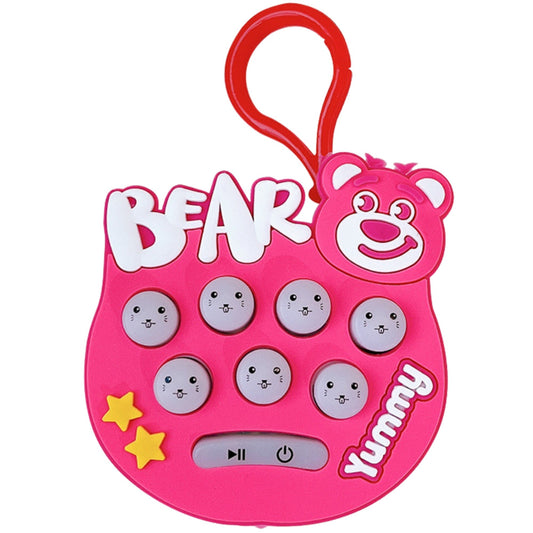 Jucarie pentru copii portabila Vivimall, joc Gopher, cu lumini si muzica, tip breloc, model ursulet, material silicon si ABS, roz - vivimall.ro