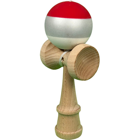 Jucarie Interactiva Kendama Profesionala, Vivimall, din Lemn, 18 x 7 x 6 cm, Joc de Indemanare pentru Copii si Adulti, Multicolor Rosu Gri Alb - vivimall.ro