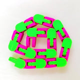 Jucarie Senzoriala Antistres, Flippy, Fidget Toys, Puzzle de Imbinat Tip Sarpe, 24 Piese, +3 Ani, Verde/Mov