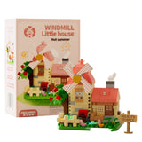 Set construcție Flippy Moară de Vânt, 319 micro-cărămizi roz, model 3D miniaturizat, vedere frontală